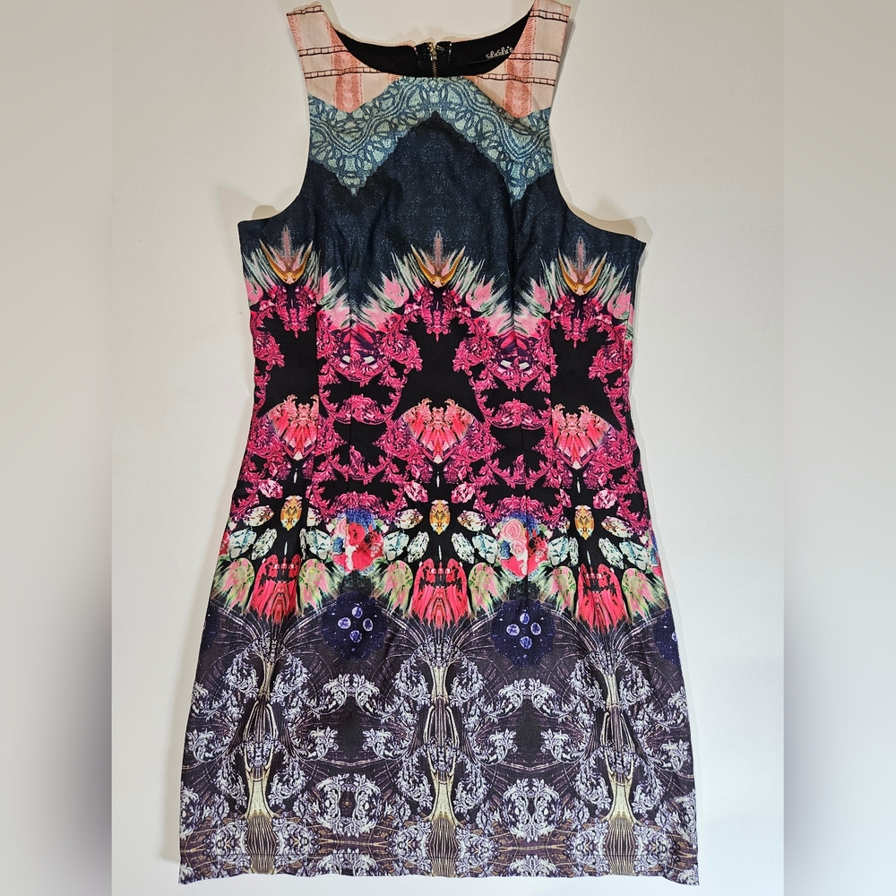 Lulus Dress Women Small Midi Multicolor Floral Inspired Wedding Event Zip Back‎